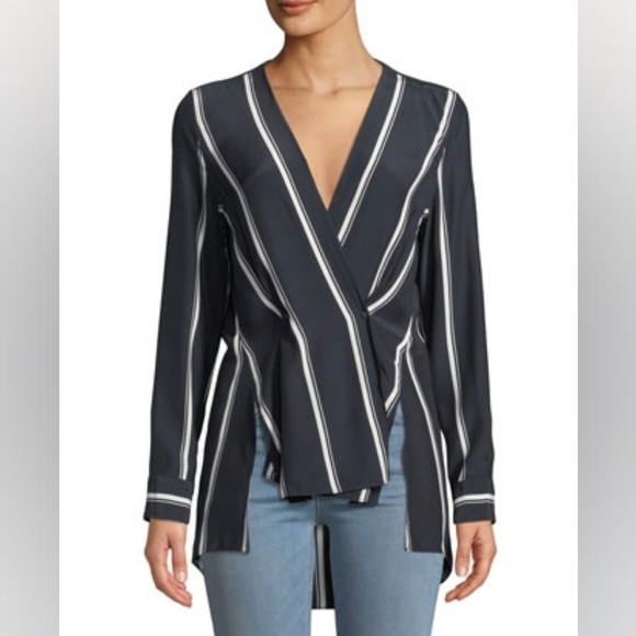 Rag & Bone Drape Front Navy Stripe Blouse‎ - Picture 1 of 6